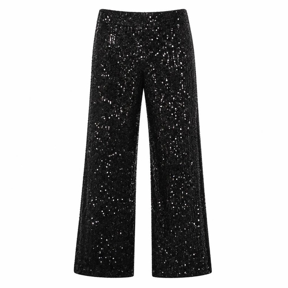 J McLaughlin Carter Pants Womens 6 Black Sequin Velour Straight Wide Leg Holiday